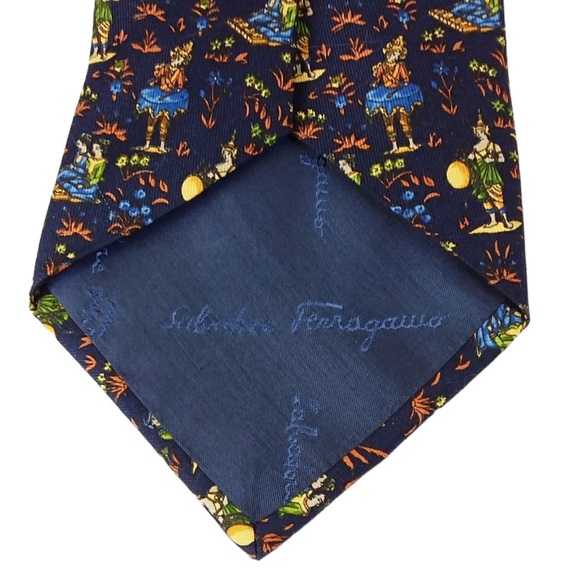Salvatore Ferragamo Neck Tie Asian Print Blue Silk - Picture 6 of 7